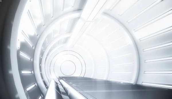 Futurisztikus Fehér Alagút Fénnyel Hosszú Folyosó Belső Kilátás Jövőbeli Sci — Stock Fotó