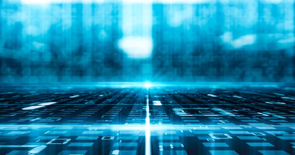 Fütürist teknoloji dijital mavi çizgiler ve ışık. Soyut gelecek bilgi arkaplanı. Modern konsept.