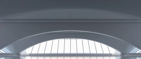 Futuristische Kromme Tunnel Lange Gang Interieurzicht Toekomstige Moderne Showroom Achtergrond — Stockfoto
