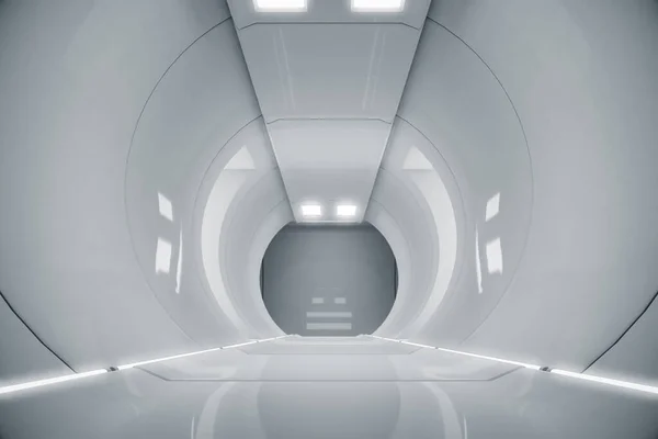 Absztrakt Kör Űrhajó Folyosó Futurisztikus Alagút Fénnyel Jövőbeli Belső Háttér — Stock Fotó