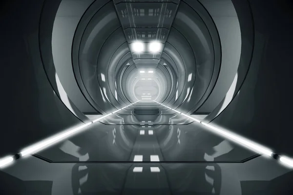 Abstract Circle Spaceship Corridor Futuristic Tunnel Light Future Interior Background — Stock Photo, Image