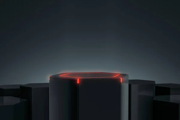 빛으로 디자인용 헥사곤 전시를 받침대 지향적 렌더링 — 스톡 사진