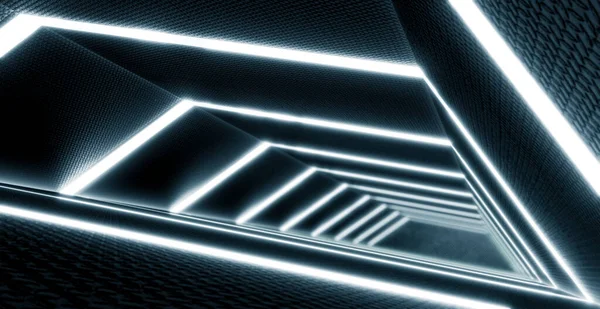 Neon Blue Lighted Sci Futuristic Tunnel Future Spaceship Corridor Metal — Stock Photo, Image