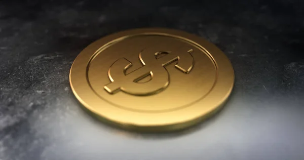 Макроснимок Золотой Монеты Знаком Доллара Символ Финансов Денег Иллюстрация — стоковое фото