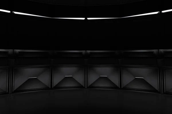 Modern Future Dark Background Technology Sci Interior Concept Renderowanie — Zdjęcie stockowe