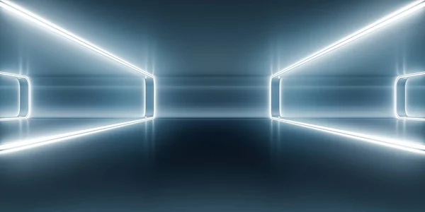Futuristischer Leerer Raumkorridor Mit Gleißendem Licht Und Reflexion Abstrakter Hintergrund — Stockfoto