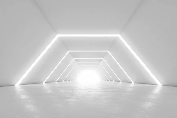 照明付きの廊下インテリアデザイン 概要光を背景にした未来的なトンネル 3Dレンダリング — ストック写真