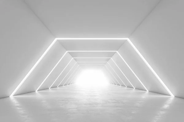照明付きの廊下インテリアデザイン 概要光を背景にした未来的なトンネル 3Dレンダリング — ストック写真