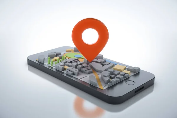 Smartphone Dengan Peta Navigator Dan Pointer Navigasi Rute Lokasi Perjalanan — Stok Foto