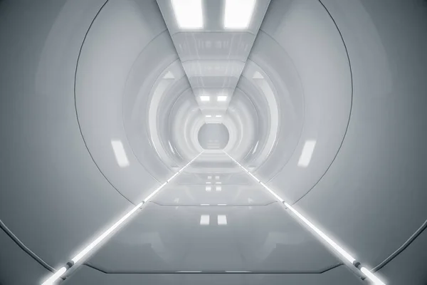 Abstrakter Kreis Raumschiff Korridor Futuristischer Tunnel Mit Licht Künftiger Interner — Stockfoto