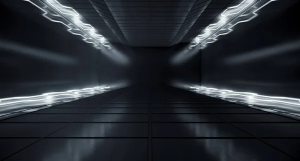 Absztrakt Futurisztikus Sötét Szoba Fehér Színes Neon Világító Fény Csövekkel — Stock Fotó