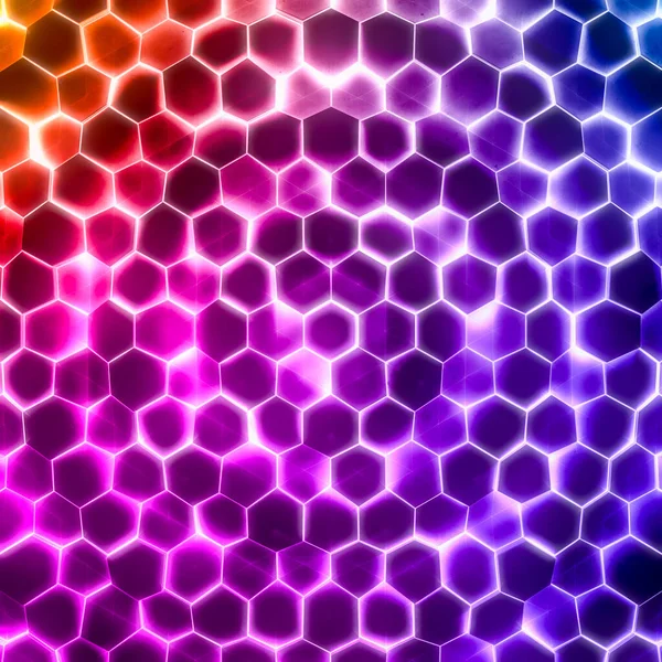 アブストラクト波は明るい色六角形の背景を形成する 多角形の六角形のサーフェスをグランジします 未来的なカラフルなテクノロジーテクスチャコンセプト 3Dレンダリング — ストック写真