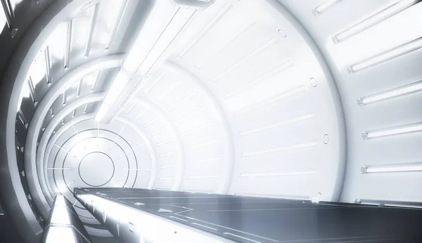Işıklı Gelecekçi Beyaz Tünel Uzun Koridor Manzarası Gelecekteki Bilim Kurgu — Stok fotoğraf