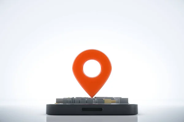 ナビゲーターマップとポインタとスマートフォン ナビゲーション 場所ルート 旅行や観光計画の概念 3Dイラスト — ストック写真