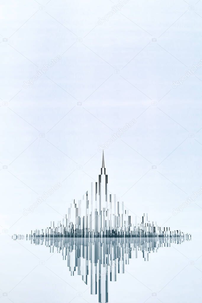 Abstract futuristic glass city or architectural building on white backgroud with light. Future technology concept for designer. 3d render.