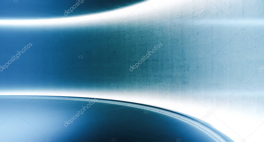 Glowing light blank space with wall . Abstract neon background. 3d rendering