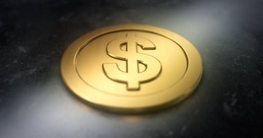 Dolar işaretli Macro altın sikke atışı. Finans ve para sembolü. 3B illüstrasyon.