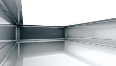 Siyah ekranlı çağdaş fütüristik kavram arka planı. Boş, karanlık, karanlık, aydınlık bir oda. 3B Hazırlama.