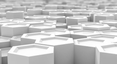 Soyut teknolojik altıgen arka plan. Beyaz geometrik altıgen kavramı. Tasarım için modern element. 3d oluşturma.