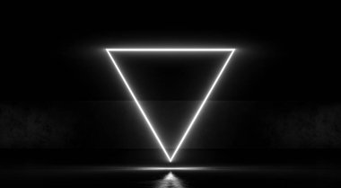 Karanlık ve soyut arka planda parlayan üçgen Neon ışığı. 3d oluşturma.