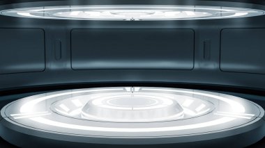 Gelecekçi boş sahne. Modern Gelecek Teknolojisi Bilim-Kurgu iç konsepti. 3d Hazırlama