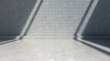 Işıkları ve gölgesi olan soyut boş beton duvar, pürüzlü uzay odası. 3d oluşturma