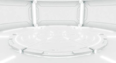 Boş sahneli fütüristik iç mekan. Modern Gelecek geçmişi. Teknoloji bilim kurgu hi-fi konsepti. 3d oluşturma