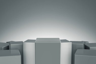 Zarif Küp Boş ürün standı. Tasarım platformu. Göstermek için kaldırım taşı. Gelecekçi kavram geçmişi. 3B görüntüleme