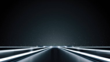 Sahne için fütürist soyut ışık yolu. Gelecekteki konsept geçmişi. CGI illüstrasyonu.