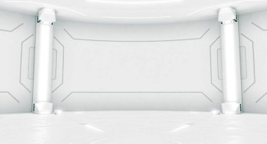 Boş sahneli fütüristik iç mekan. Modern Gelecek geçmişi. Teknoloji bilim kurgu hi-fi konsepti. 3d oluşturma