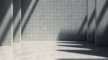 Işıkları ve gölgesi olan soyut boş beton duvar, pürüzlü uzay odası. 3d oluşturma