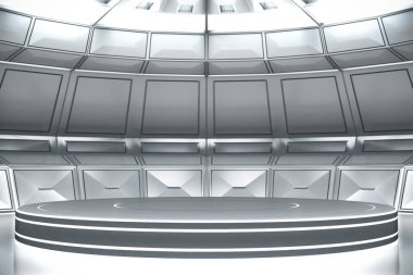 Gelecekçi boş sahne. Modern Gelecek Teknolojisi Bilim-Kurgu iç konsepti. 3d Hazırlama