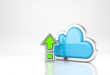 Beyaz arkaplanda yükleme simgesi olan İnternet Bilgisayar Sembolü kavramı. 3B görüntüleme.