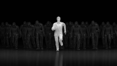 Beyazlar içindeki iş adamı rekabetle başarılı oldu. 3B Hazırlama.