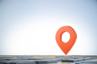 3D şehir haritası ve navigatör pimi. Navigasyon, konum rotası, seyahat ve turizm planlama konsepti. 3B illüstrasyon.