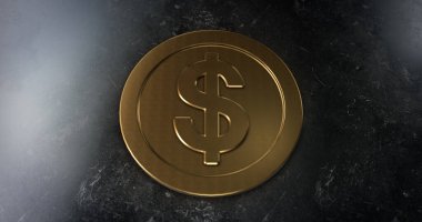 Dolar işaretli Macro altın sikke atışı. Finans ve para sembolü. 3B illüstrasyon.
