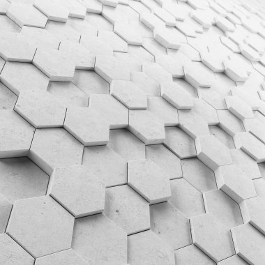 Soyut altıgen arkaplan. Grunge Polygonal Hex geometri beyaz yüzeyi. Gelecekçi teknoloji dokusu konsepti. 3d Hazırlama.