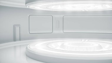 Gelecekçi boş sahne. Modern Gelecek Teknolojisi Bilim-Kurgu iç konsepti. 3d Hazırlama
