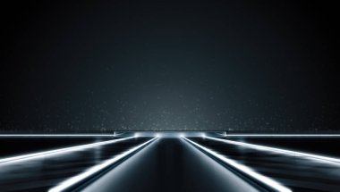 Sahne için fütürist soyut ışık yolu. Gelecekteki konsept geçmişi. CGI illüstrasyonu.