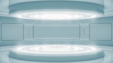 Gelecekçi boş sahne. Modern Gelecek Teknolojisi Bilim-Kurgu iç konsepti. 3d Hazırlama