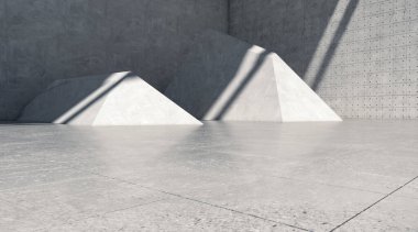 Işıkları ve gölgesi olan soyut boş beton duvar, pürüzlü uzay odası. 3d oluşturma