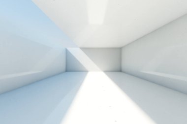 Açık tavan ve duvarlı soyut boş beton oda arkaplanı, 3D illüstrasyon.