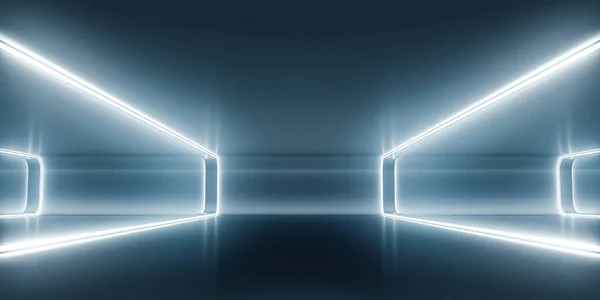 Futuristisk Tom Rymd Korridor Med Glöd Ljus Och Reflektion Abstrakt — Stockfoto