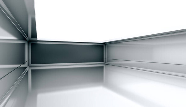 Contemporary futuristic concept background with black screen. Empty future clean dark box interior room With Light. 3D Rendering.