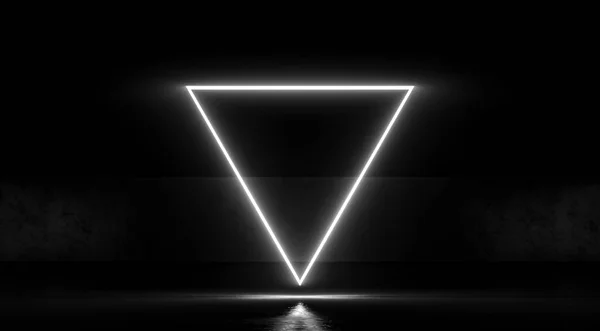 stock image Triangular Neon glowing light on dark abstract background. 3d rendering.