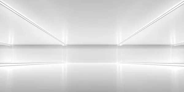 Futuristic Empty Space Corridor Glow Light Reflection Abstract Background Sci — Stock Photo, Image