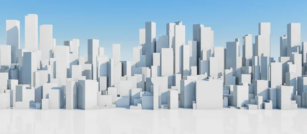 Mavi gökyüzü arka planında beyaz şehir zamanı. 3 Boyutlu Hazırlama.