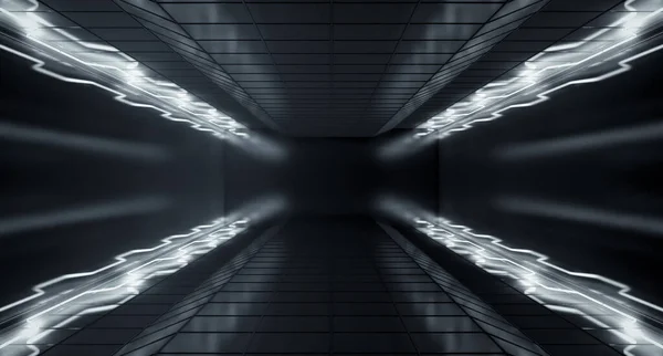 Modern Tech Sötét Szoba Tér Fehér Színű Neon Világító Fény — Stock Fotó