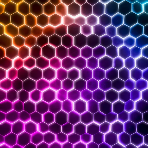 Abstrakte Wellenform Leuchten Hellen Farbe Sechseckigen Hintergrund Grunge Polygonal Hex — Stockfoto