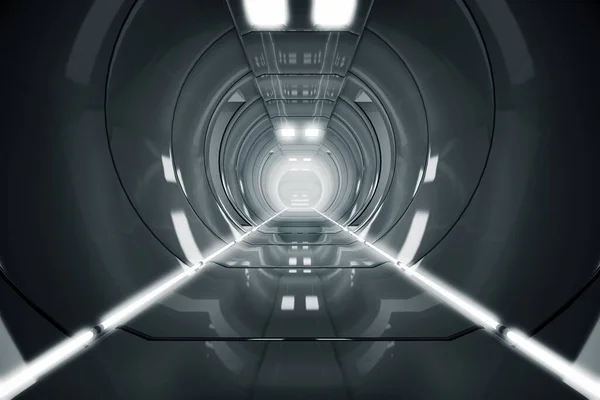 Círculo Abstrato Corredor Nave Espacial Túnel Futurista Com Luz Futuro — Fotografia de Stock